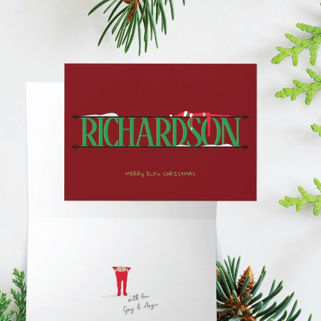 Elf Shenanigans Name Sign Red & Green Folded Card (Creator Uploaded)