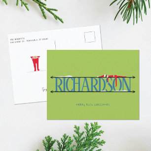 Elf Shenanigans Teal & Green Christmas Postcard