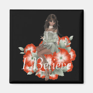 Elf Sitting on Red Flowers Design 1 Magnet