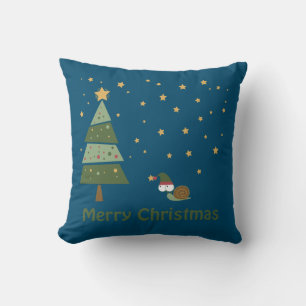 Elf Snail Christmas Scene Throw Pillow