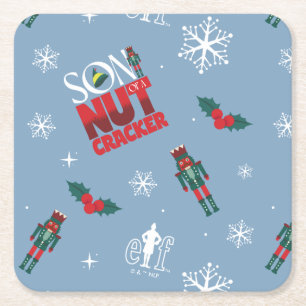 Elf "Son of a Nutcracker" Winter Pattern Square Paper Coaster