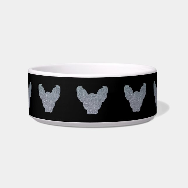  Elf Sphynx Cat Heads Silver Pattern Black Bowl (Front)