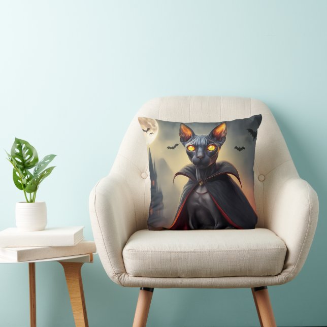 Elf Sphynx Cat Pet Bed Dracula Gothic Halloween Throw Pillow (Chair)