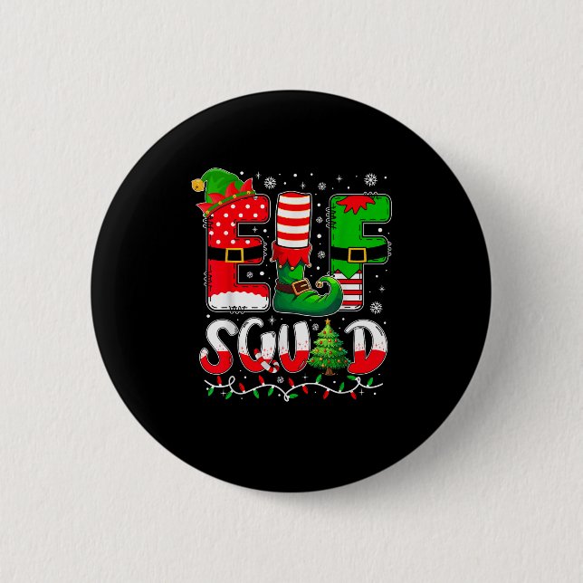 Elf Squad Christmas Family Matching Xmas Elf Pajam 2 Inch Round Button (Front)