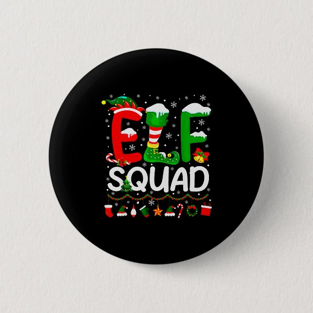 Elf Squad Christmas Family Matching Xmas Elf Pajam 2 Inch Round Button (Front)