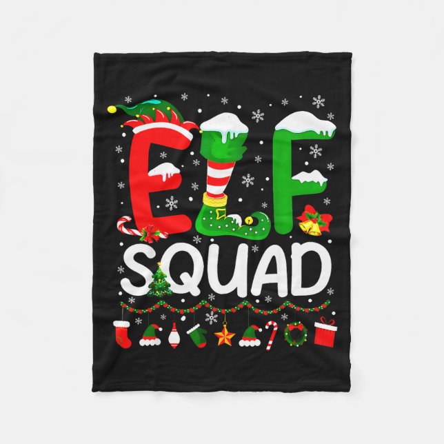 Elf Squad Christmas Family Matching Xmas Elf Pajam Fleece Blanket (Front)