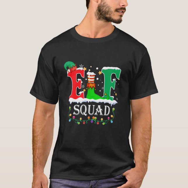 Elf Squad Christmas Lights Xmas Family Matching Pa T-Shirt (Front)