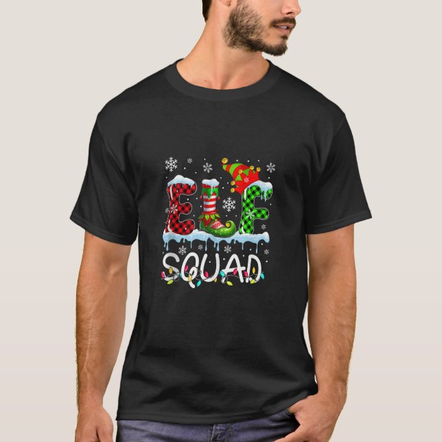 Elf Squad Colourful Lights Elf Costume Xmas Friend T-Shirt (Front)