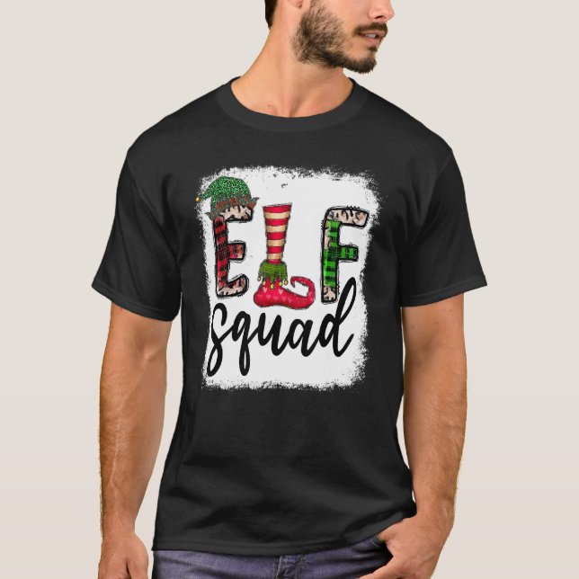 Elf Squad Elf Feet Merry Christmas Leopard Plaid B T-Shirt (Front)