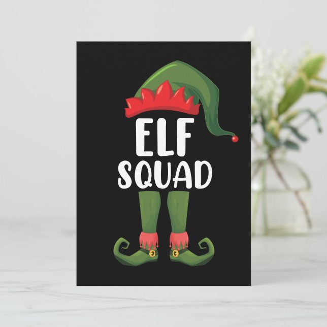 Elf Squad Funny Family Matching Christmas  Invitation (Standing Front)