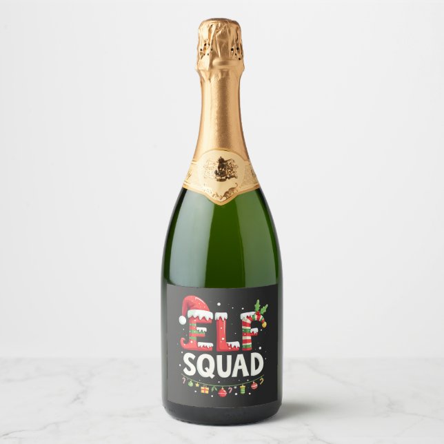 Elf Squad Funny Matching Christmas Outfit  Sparkling Wine Label (Front)