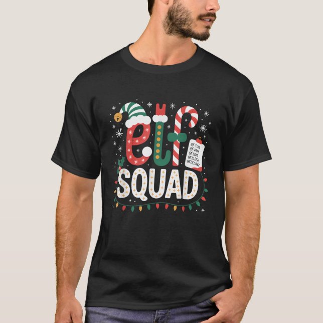 Elf Squad Santa Checklist Christmas Lights Family  T-Shirt (Front)