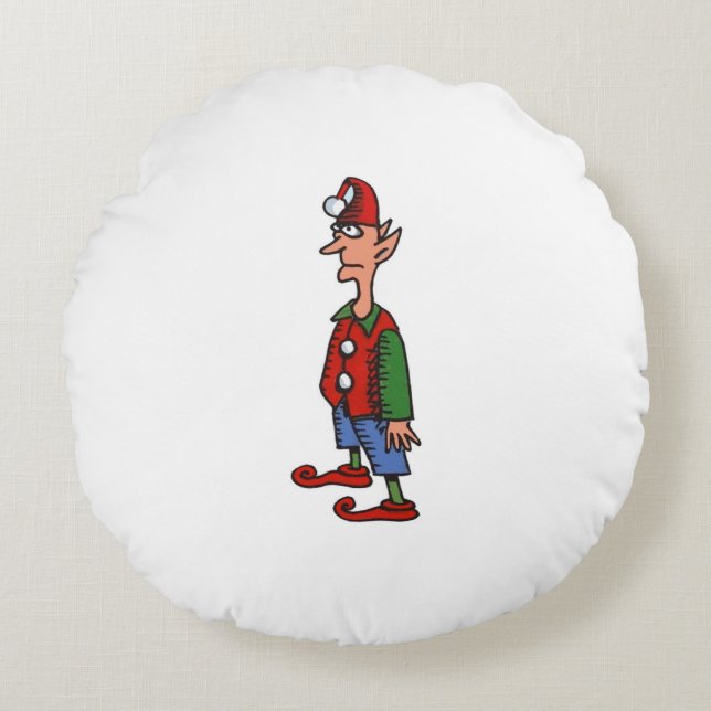 Elf Standing At Attention round green poly pillow (Front)