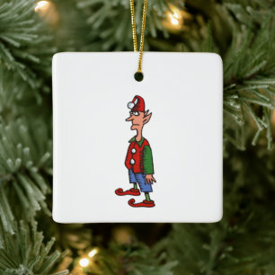 Elf Standing At Attention square ceramic ornament