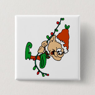 elf swinging on lights 2 inch square button