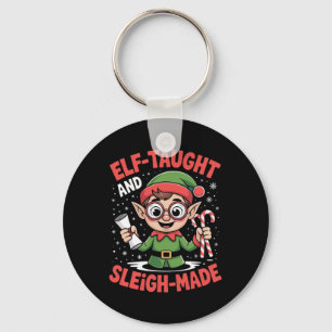 Elf Taught And Sleigh Made Christmas Clever Holida Keychain