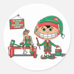 Elf Training Classic Round Sticker