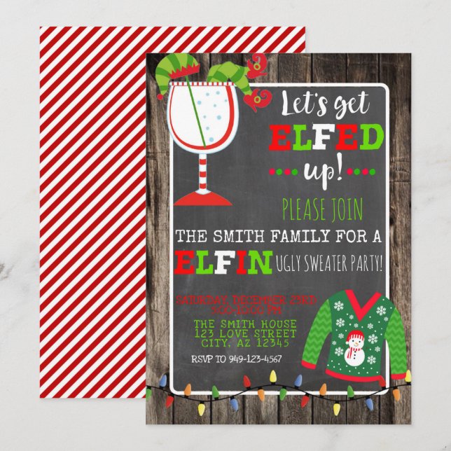 Elf Ugly Sweater Cocktail Noël Invitation de fête  (Devant / Derrière)