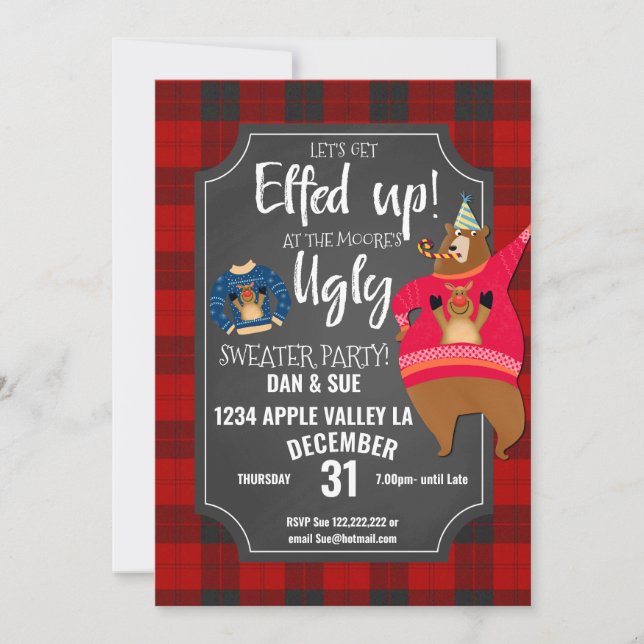 elf up ugly sweater jumper Christmas party Invitation (Front)