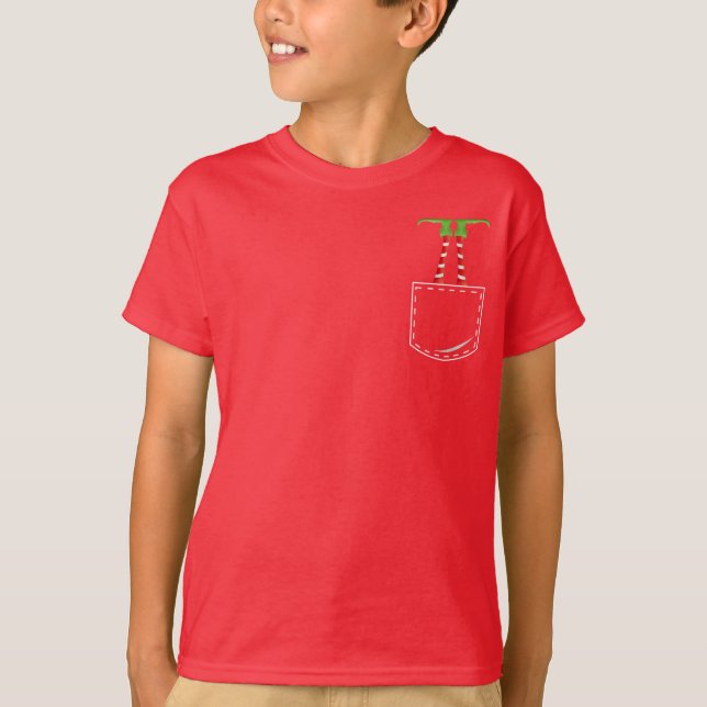 Elf Upside Down in Stitched Pocket T-Shirt (Front)