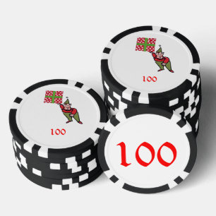 Elf w Polka Dot Gift black 100 striped poker chip