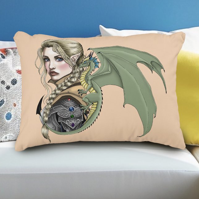 Elf Warrior Dragon Fantasy Magical Medieval Peach Accent Pillow (Creator Uploaded)