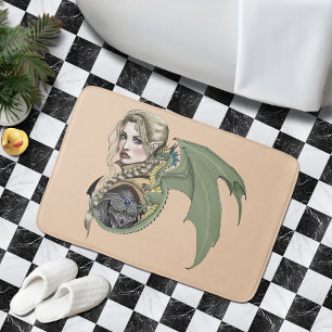Elf Warrior Dragon Fantasy Magical Medieval Peach Bath Mat