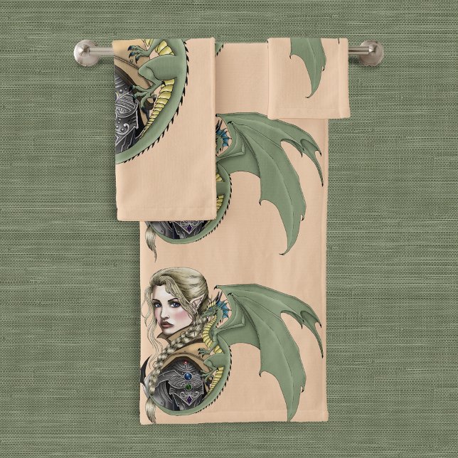 Elf Warrior Dragon Fantasy Magical Medieval Peach Bath Towel Set (Creator Uploaded)