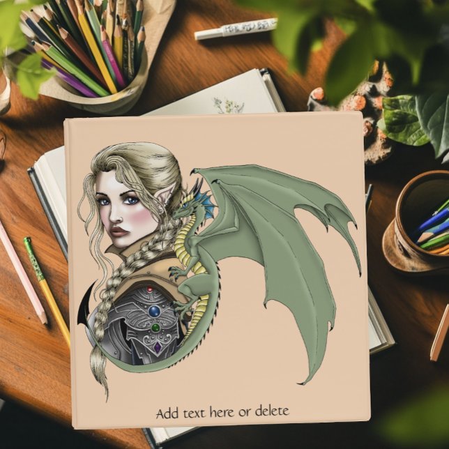 Elf Warrior Dragon Fantasy Magical Medieval Peach Binder (Creator Uploaded)
