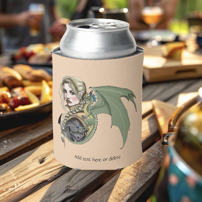 Elf Warrior Dragon Fantasy Magical Medieval Peach Can Cooler (Creator Uploaded)
