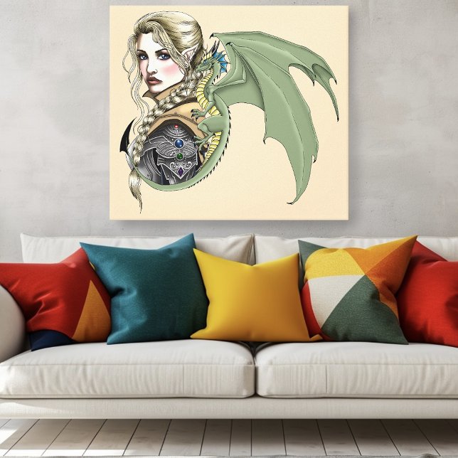 Elf Warrior Dragon Fantasy Magical Medieval Peach Canvas Print (Creator Uploaded)
