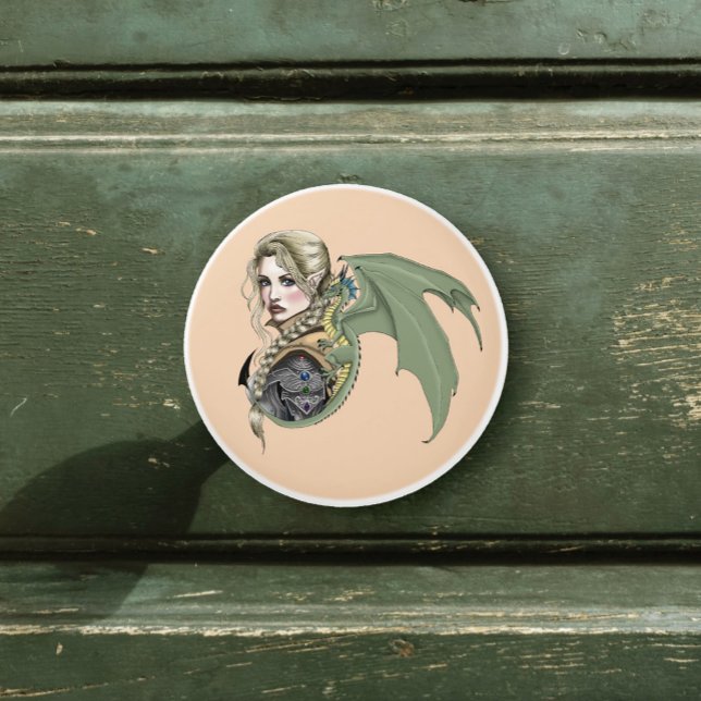 Elf Warrior Dragon Fantasy Magical Medieval Peach Ceramic Knob (Creator Uploaded)