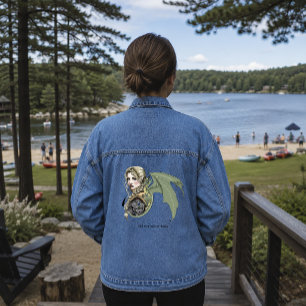 Elf Warrior Dragon Fantasy Magical Medieval Peach Denim Jacket