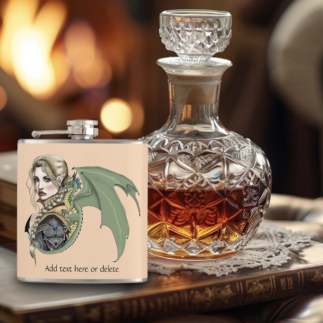 Elf Warrior Dragon Fantasy Magical Medieval Peach Hip Flask (Creator Uploaded)