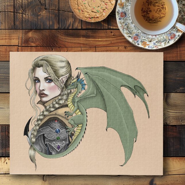 Elf Warrior Dragon Fantasy Magical Medieval Peach Jigsaw Puzzle (Creator Uploaded)