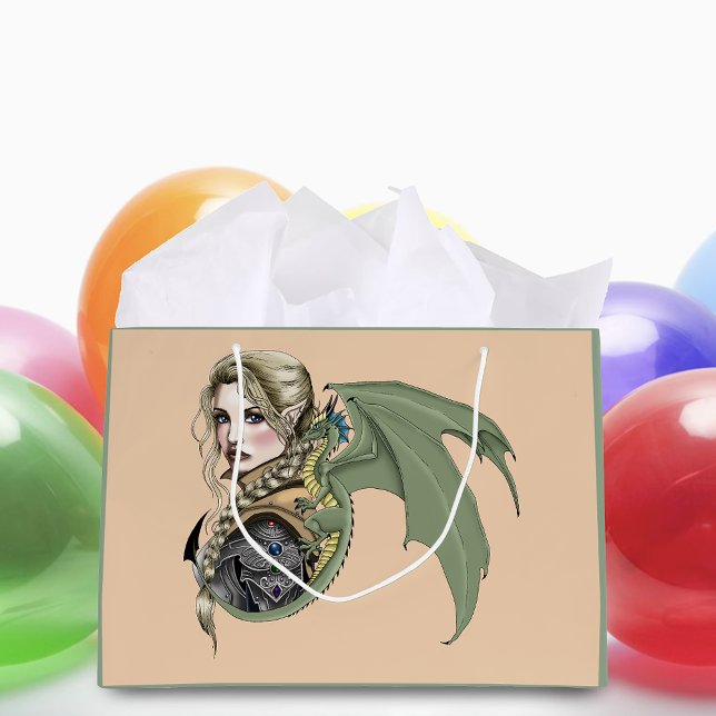Elf Warrior Dragon Fantasy Magical Medieval Peach Large Gift Bag (Creator Uploaded)