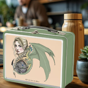 Elf Warrior Dragon Fantasy Magical Medieval Peach Metal Lunch Box