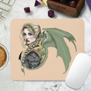 Elf Warrior Dragon Fantasy Magical Medieval Peach Mouse Pad