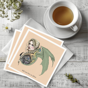 Elf Warrior Dragon Fantasy Magical Medieval Peach Napkin