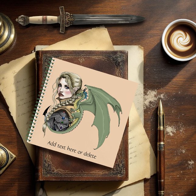 Elf Warrior Dragon Fantasy Magical Medieval Peach Notebook (Creator Uploaded)