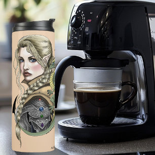 Elf Warrior Dragon Fantasy Magical Medieval Peach Thermal Tumbler