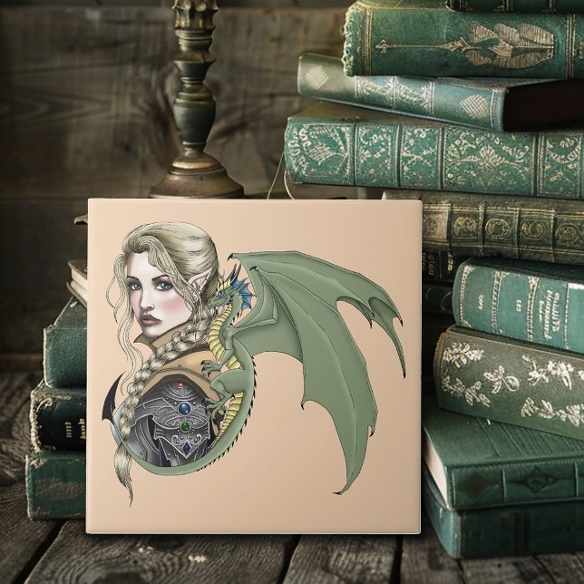 Elf Warrior Dragon Fantasy Magical Medieval Peach Tile (Creator Uploaded)