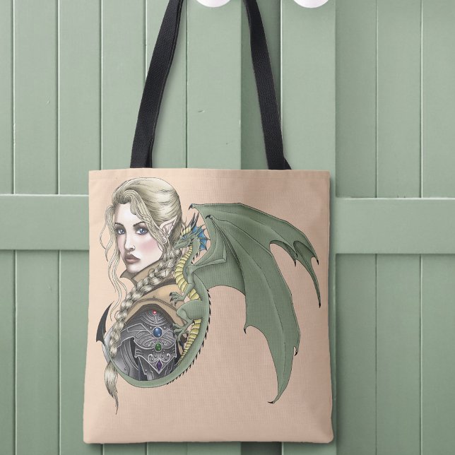 Elf Warrior Dragon Fantasy Magical Medieval Peach Tote Bag (Creator Uploaded)
