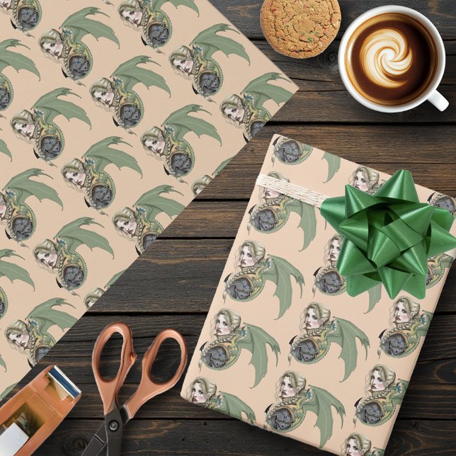 Elf Warrior Dragon Fantasy Magical Medieval Peach Wrapping Paper (Creator Uploaded)