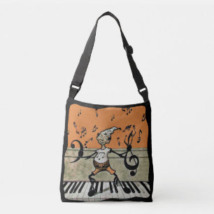 Elf With Black Music Notes on Piano Keys Orange Crossbody Bag