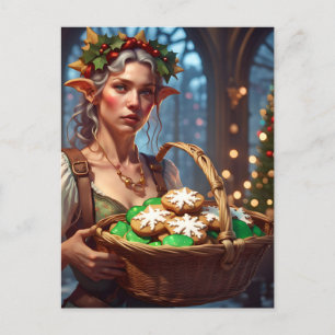 Elf With Christmas Coookies Holiday Postcard