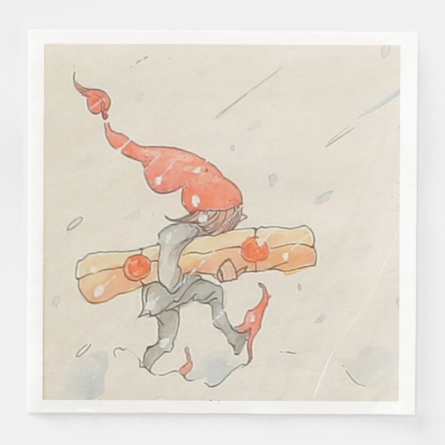 Elf with Christmas present, old illustration Napkin (Front)