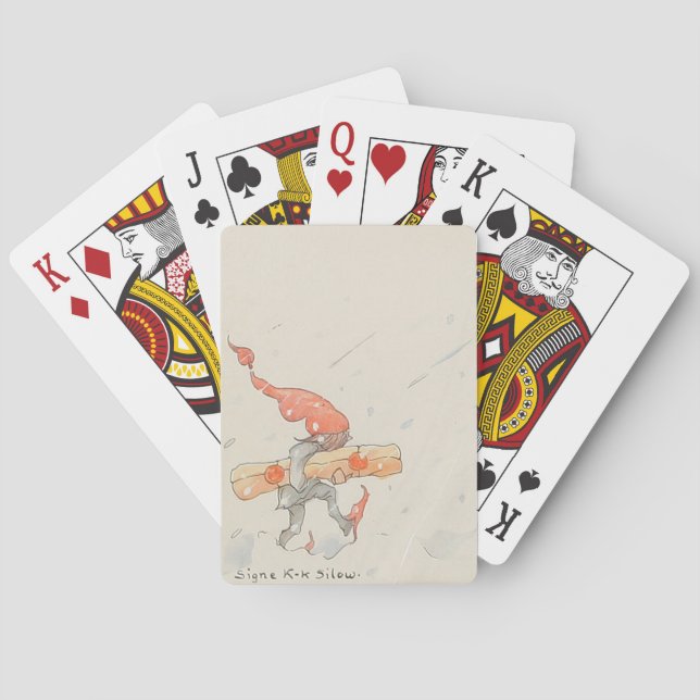 Elf with Christmas present, old illustration Playing Cards (Back)