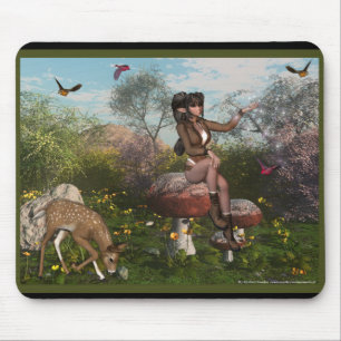 Elf with Deer in Woods Fantasy Mousepad
