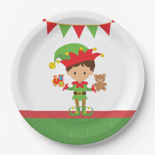 Elf With Gifts and White Background    Paper Plate